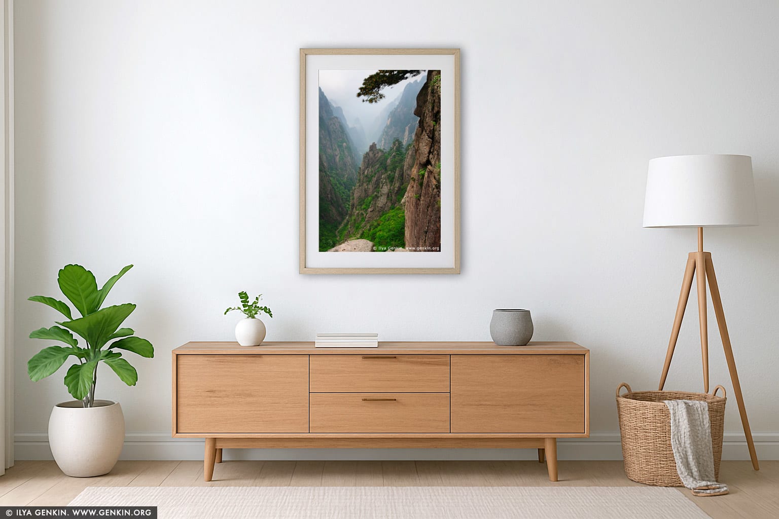 Looking Down Xihai (West Sea) Grand Canyon wall art in a minimalist living room interior