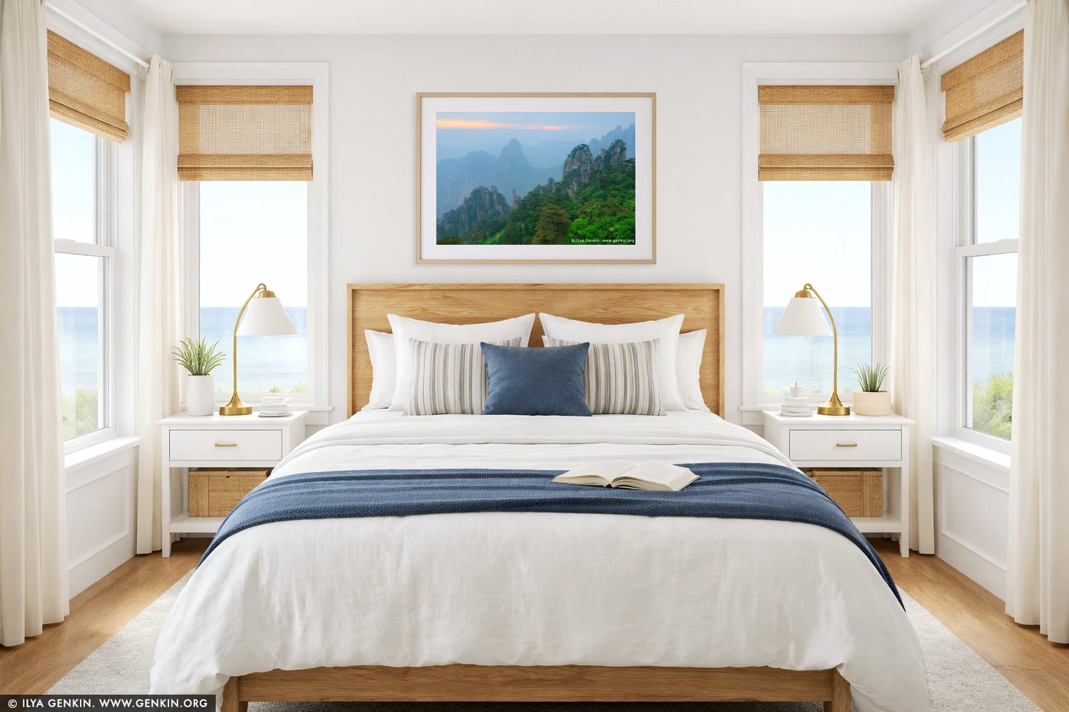 Baiyun Scenic Area at Twilight wall art in a bedroom interior