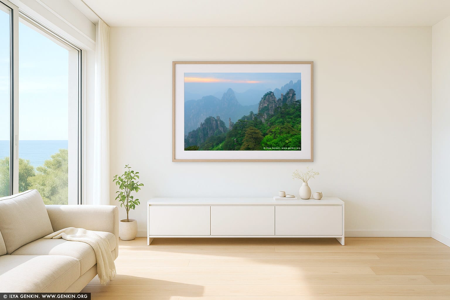Baiyun Scenic Area at Twilight wall art in a modern living room interior
