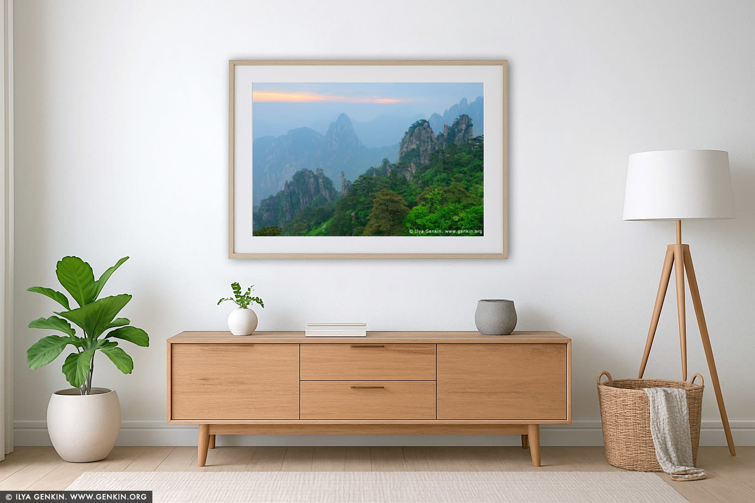Baiyun Scenic Area at Twilight wall art in a contemporary living room interior