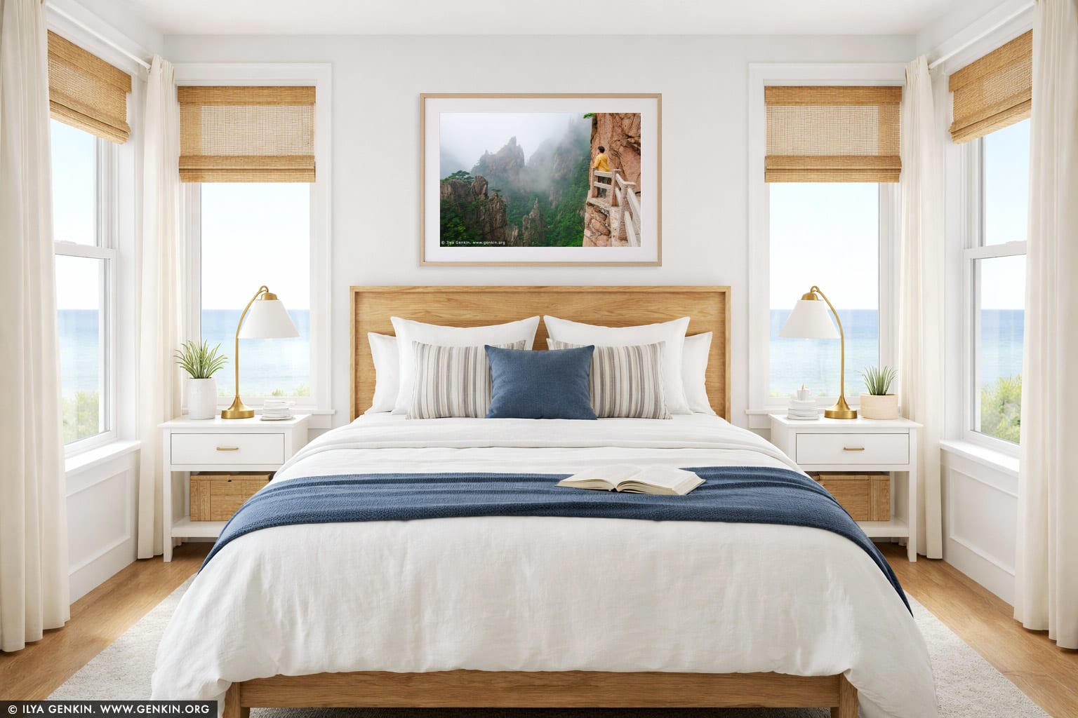 Looking Down Xihai (West Sea) Canyon wall art in a bedroom interior