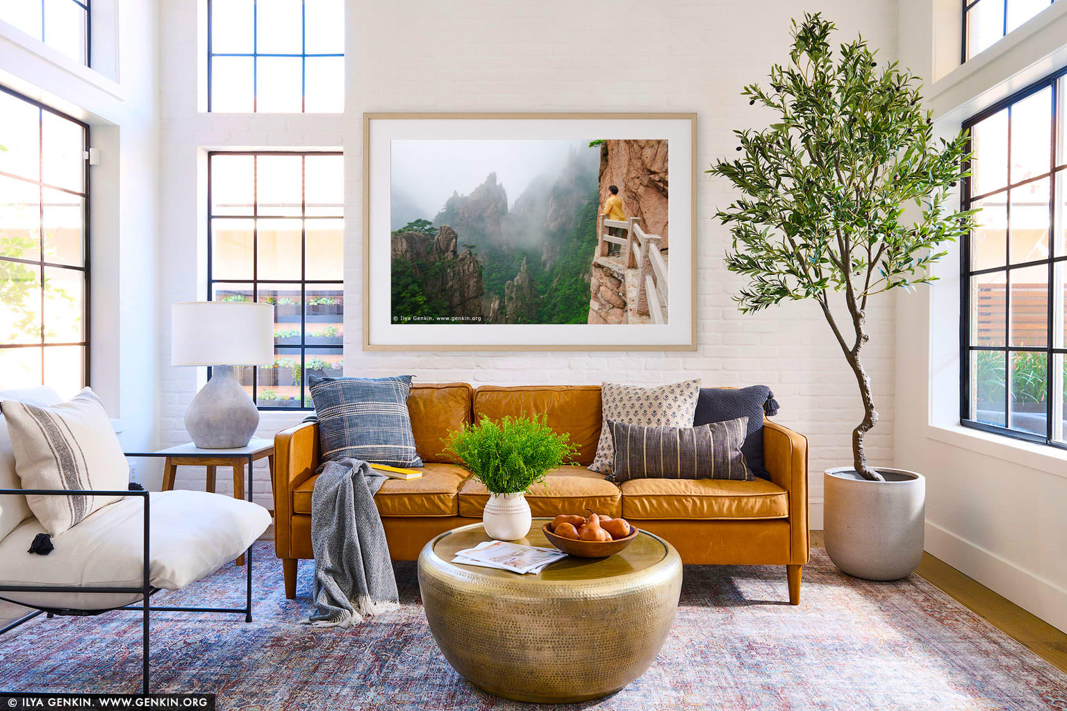 Looking Down Xihai (West Sea) Canyon wall art in a luxury living room interior