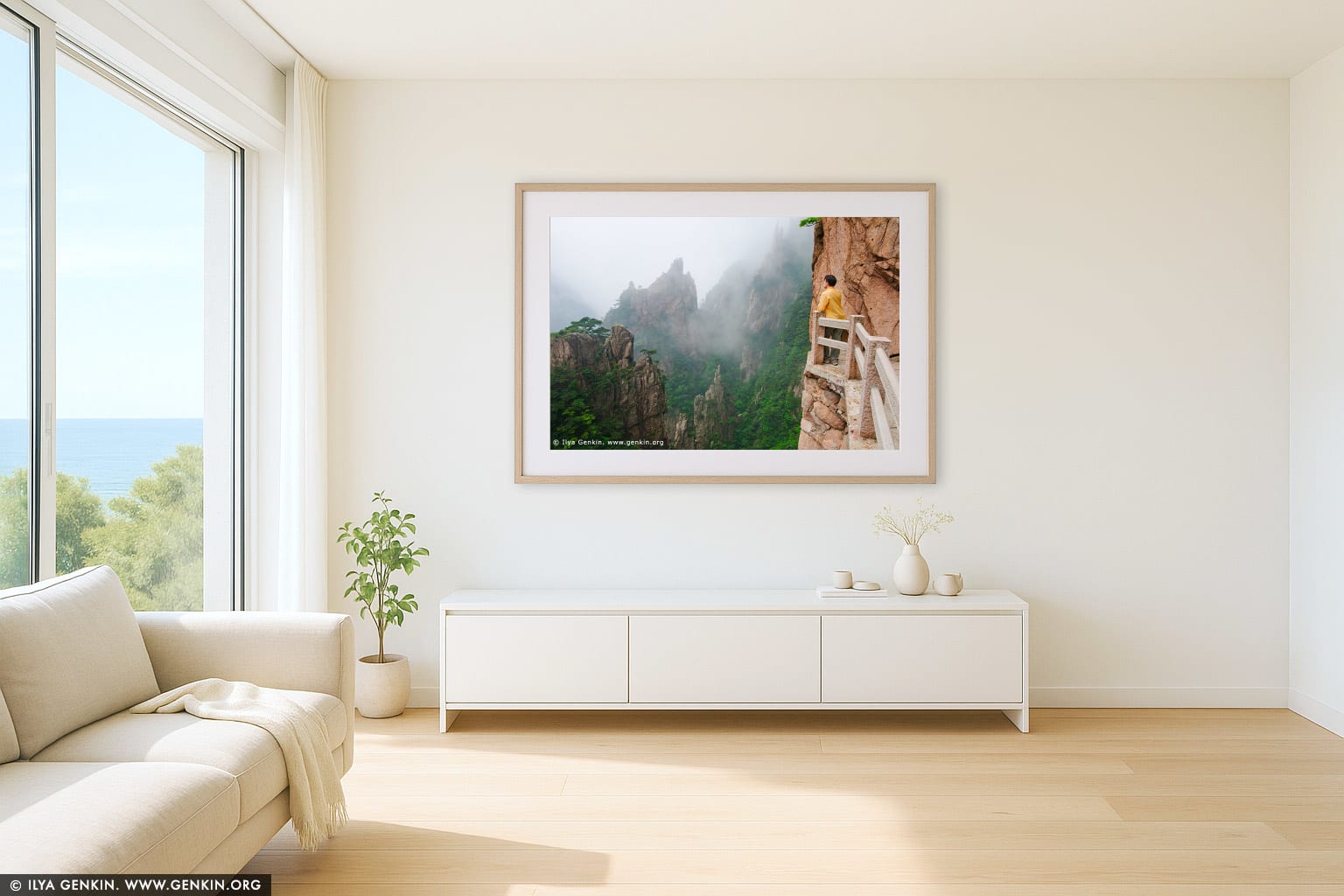Looking Down Xihai (West Sea) Canyon wall art in a luxury living room interior