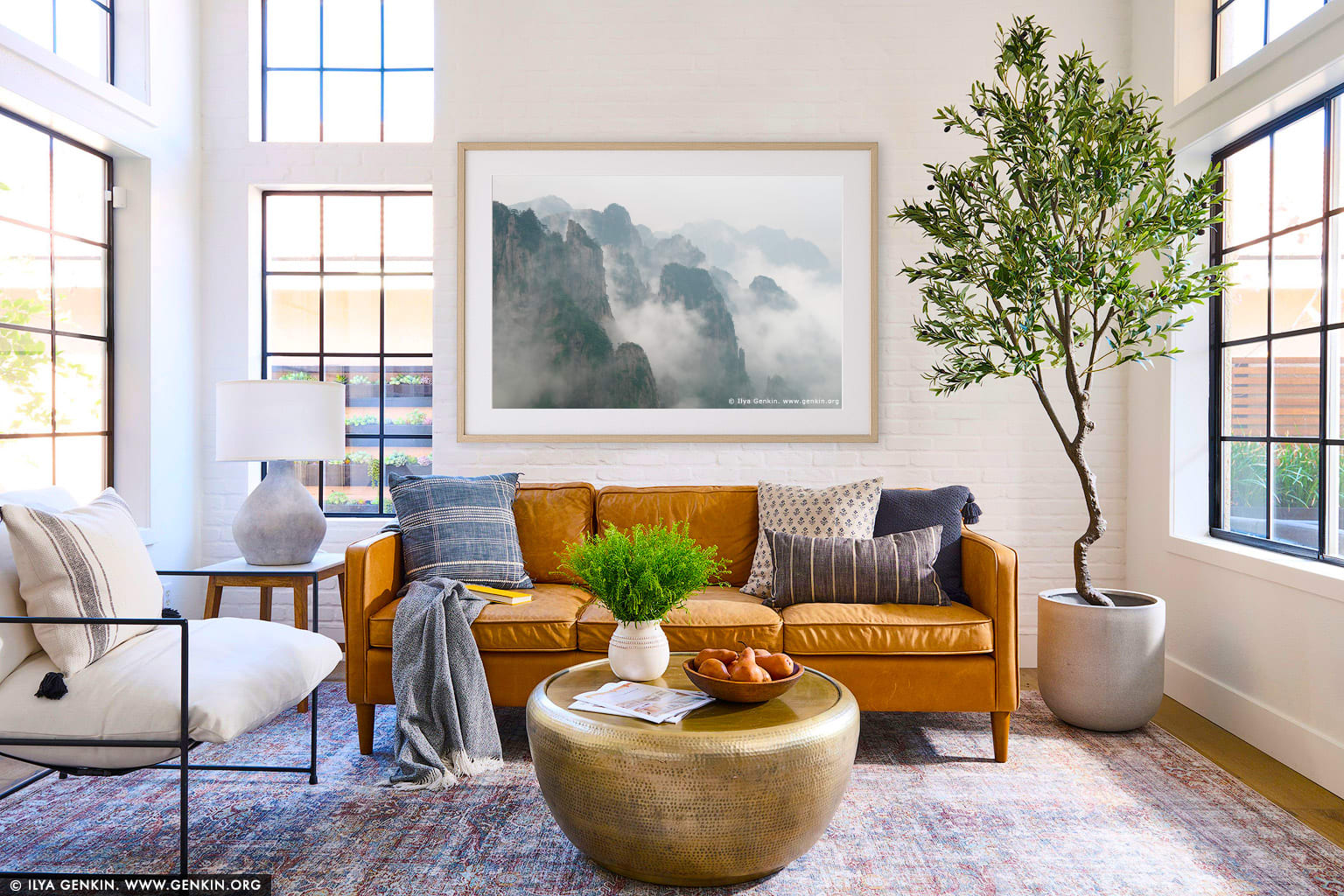 Clouds Covered Huangshan Peaks wall art in a modern living room interior