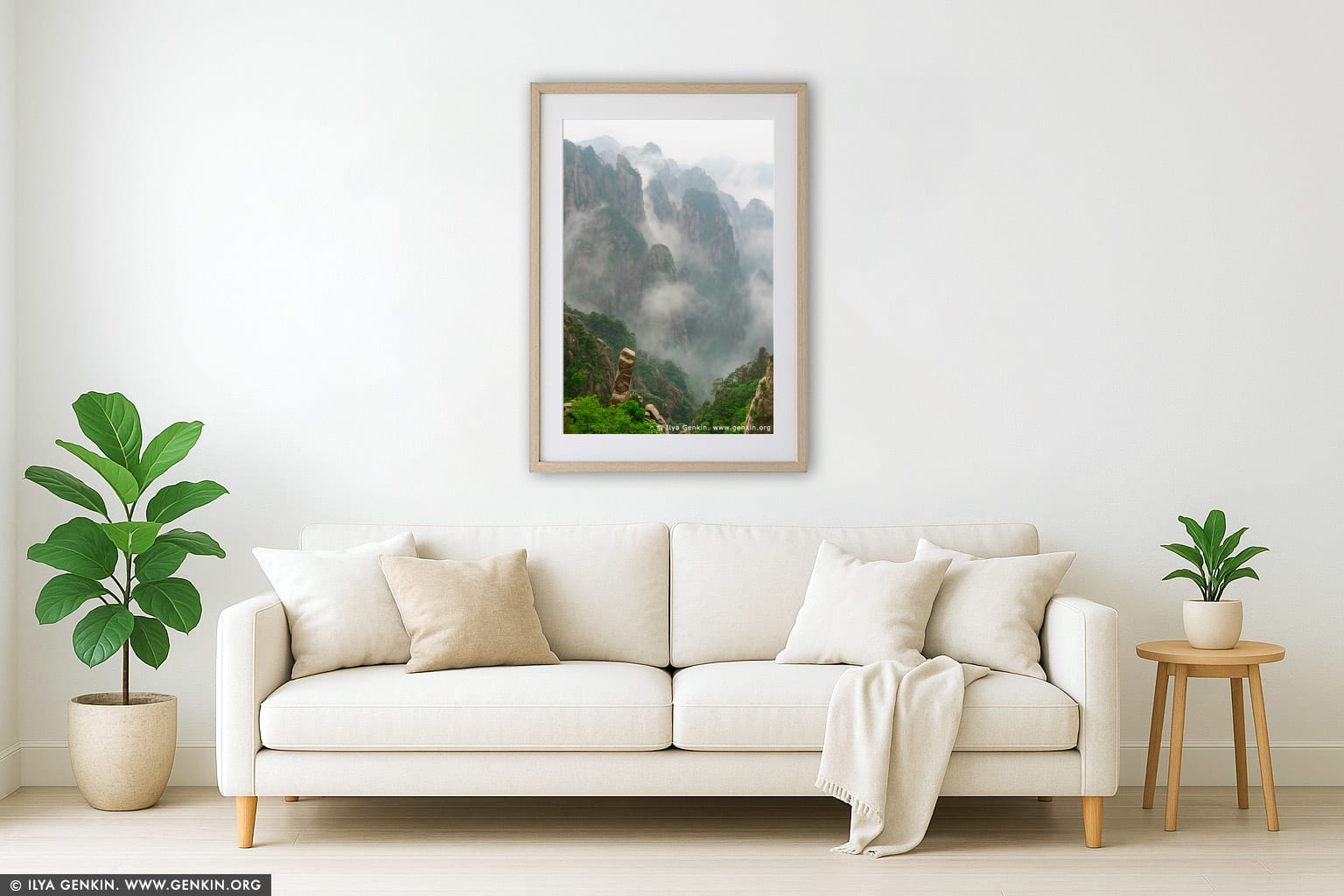 View from Cloud-dispelling Pavilion wall art in a modern living room interior