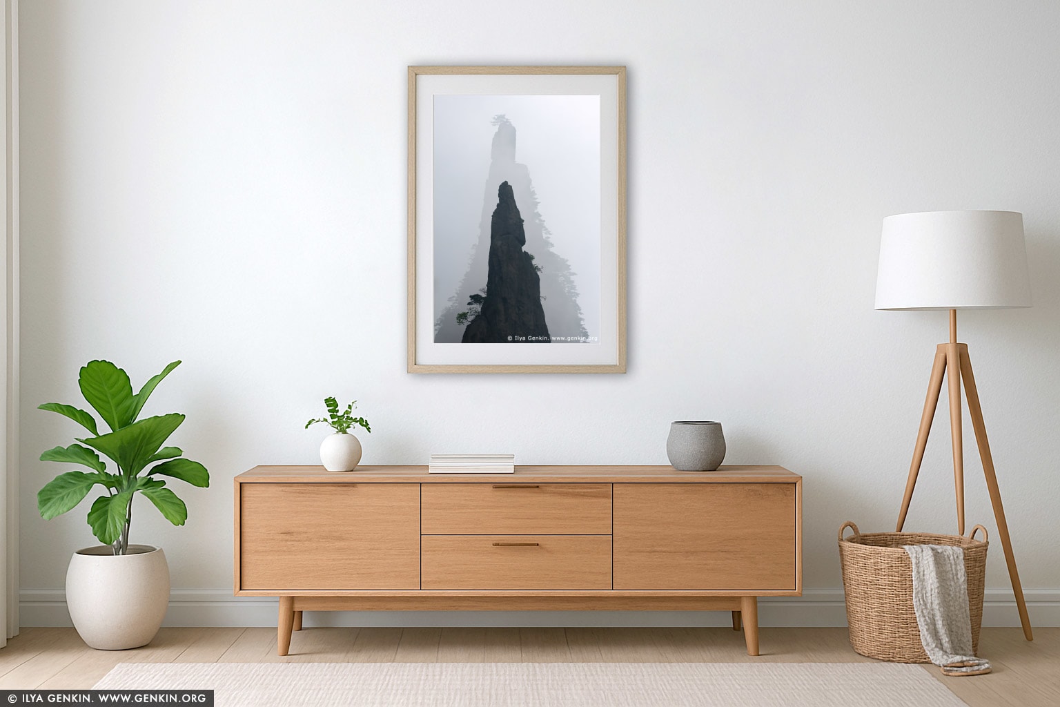Sharp Peaks of Huangshan Mountains in Mist  wall art in a luxury living room interior
