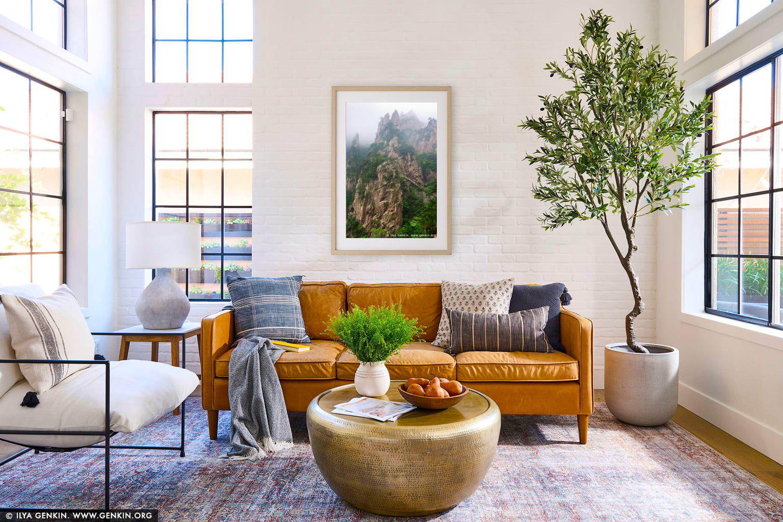 High Peaks of the Xihai (West Sea) Grand Canyon wall art in a modern living room interior