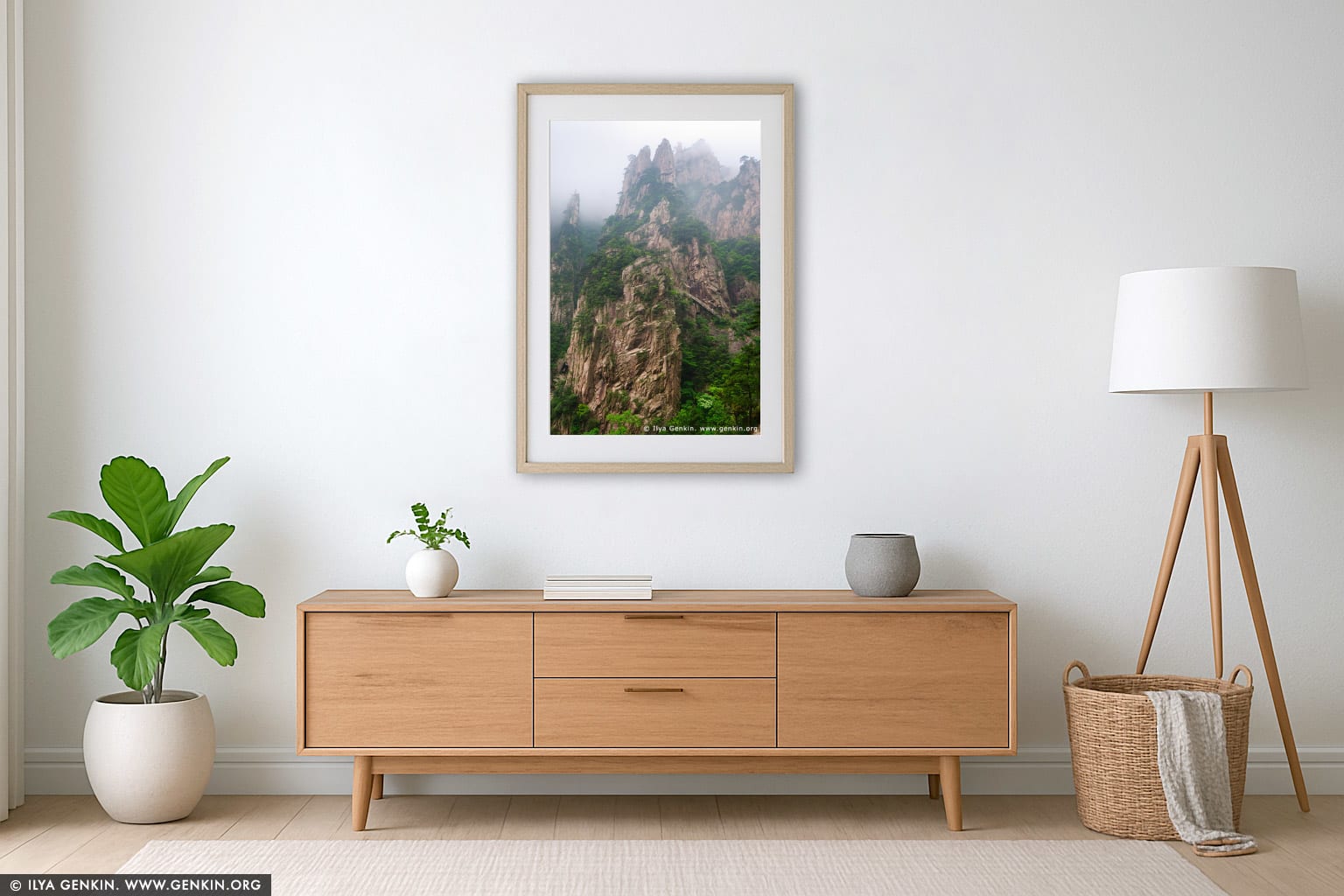 High Peaks of the Xihai (West Sea) Grand Canyon wall art in a contemporary living room interior