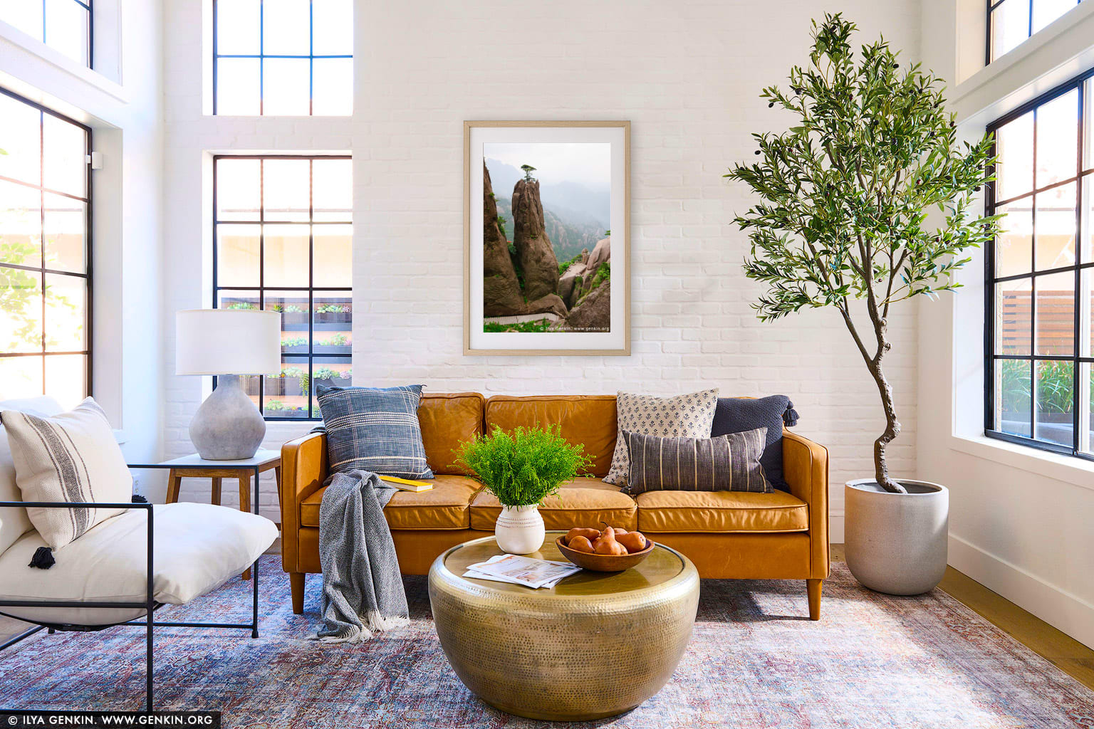 Hiking Up Above Fairy-walking Bridge wall art in a minimalist living room interior