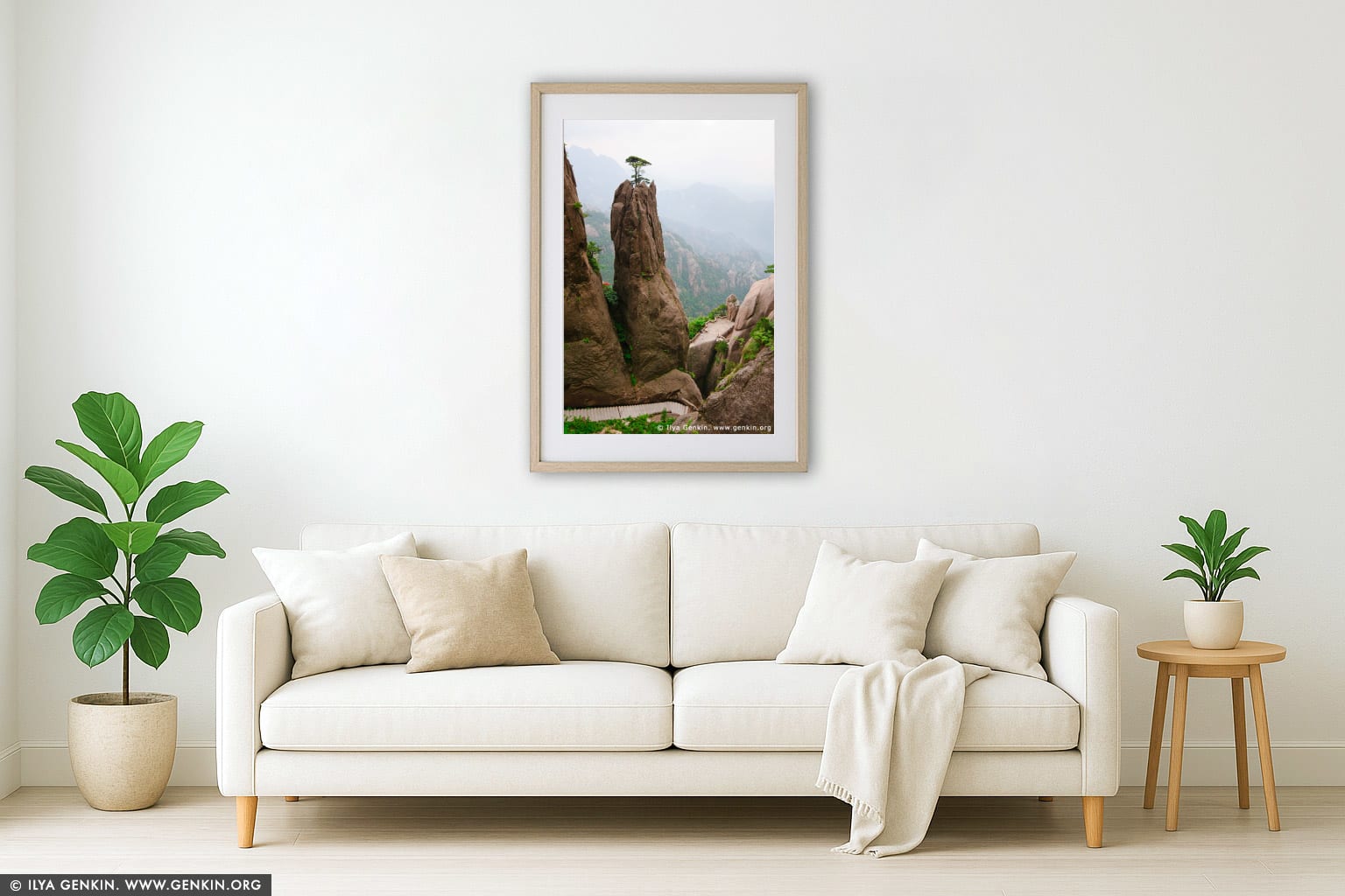 Hiking Up Above Fairy-walking Bridge wall art in a contemporary living room interior