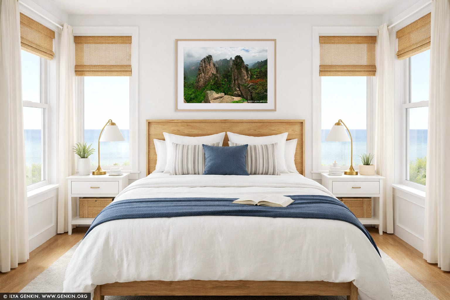 View from Beginning to Believe Lookout wall art in a bedroom interior