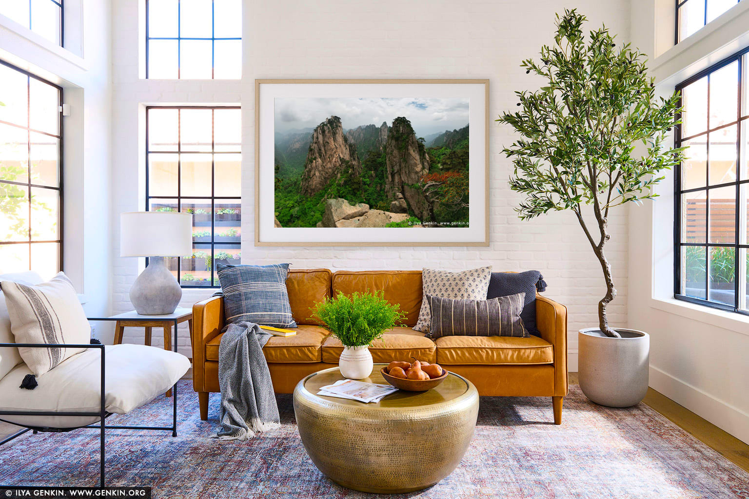 View from Beginning to Believe Lookout wall art in a luxury living room interior