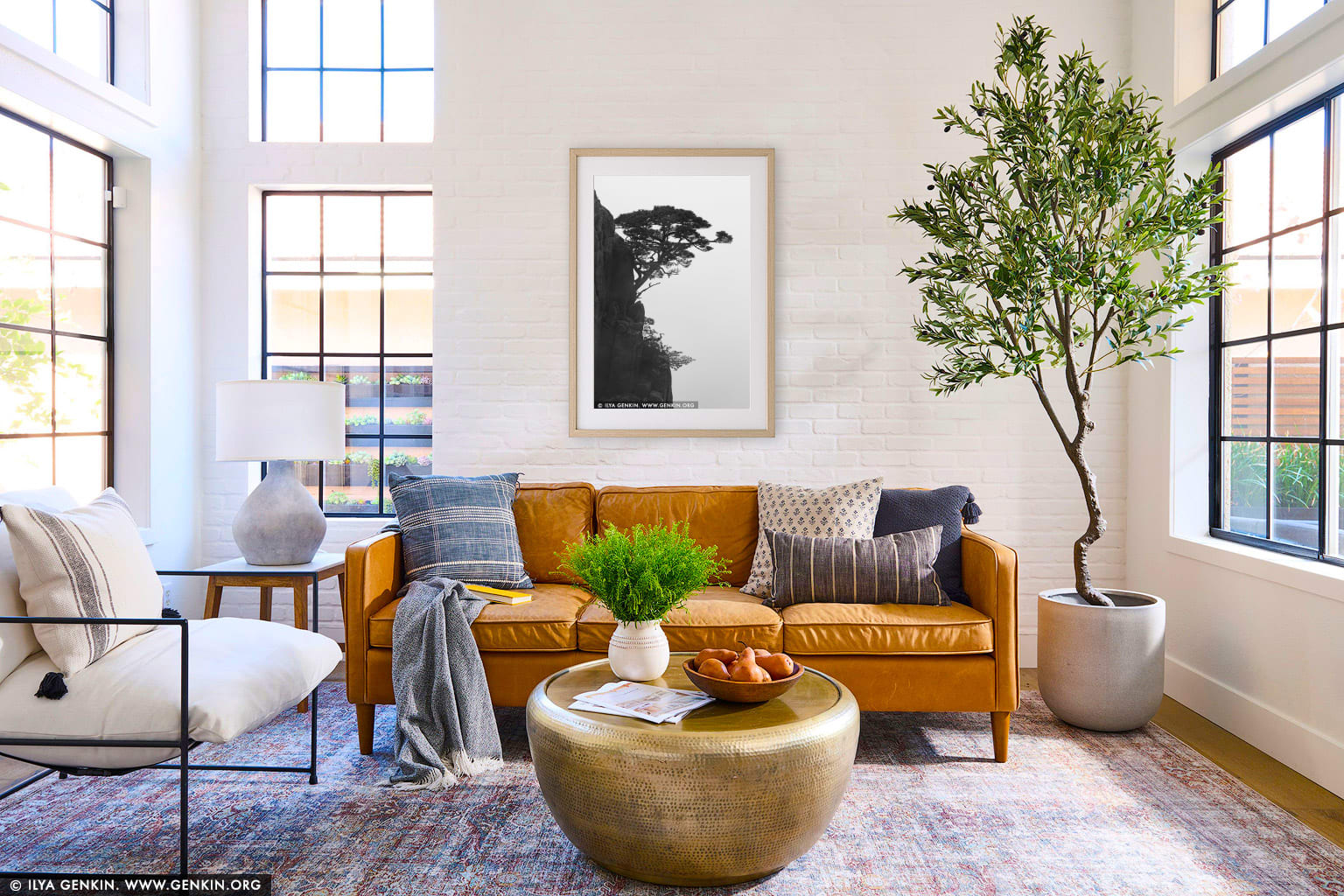 Tree on Rock Wall wall art in a luxury living room interior