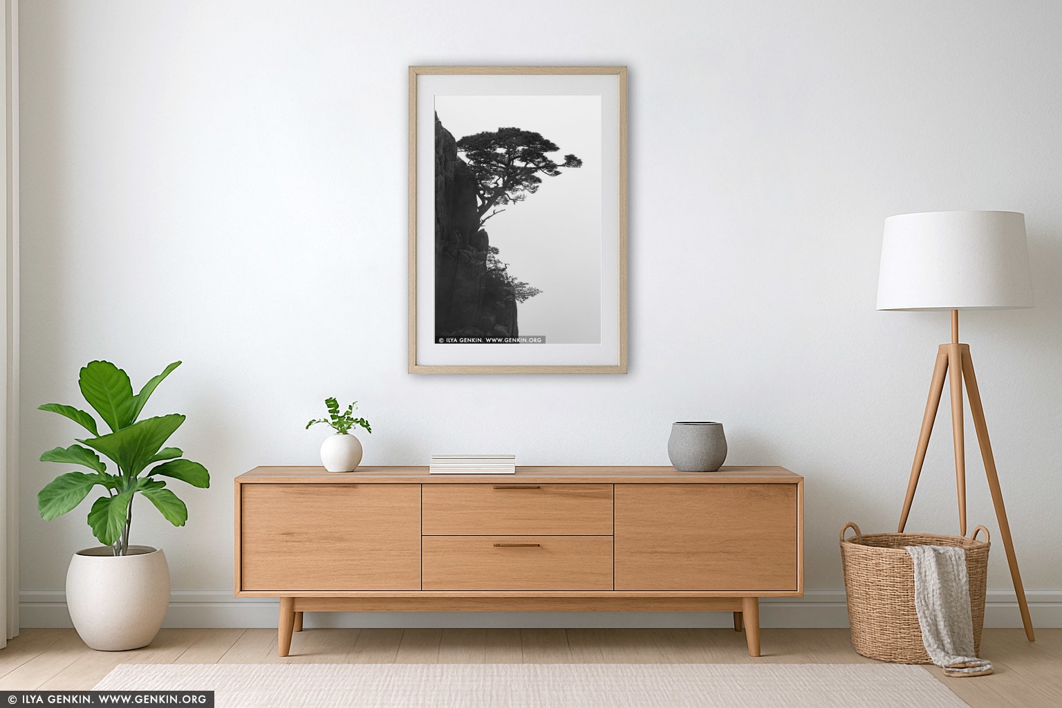 Tree on Rock Wall wall art in a modern living room interior