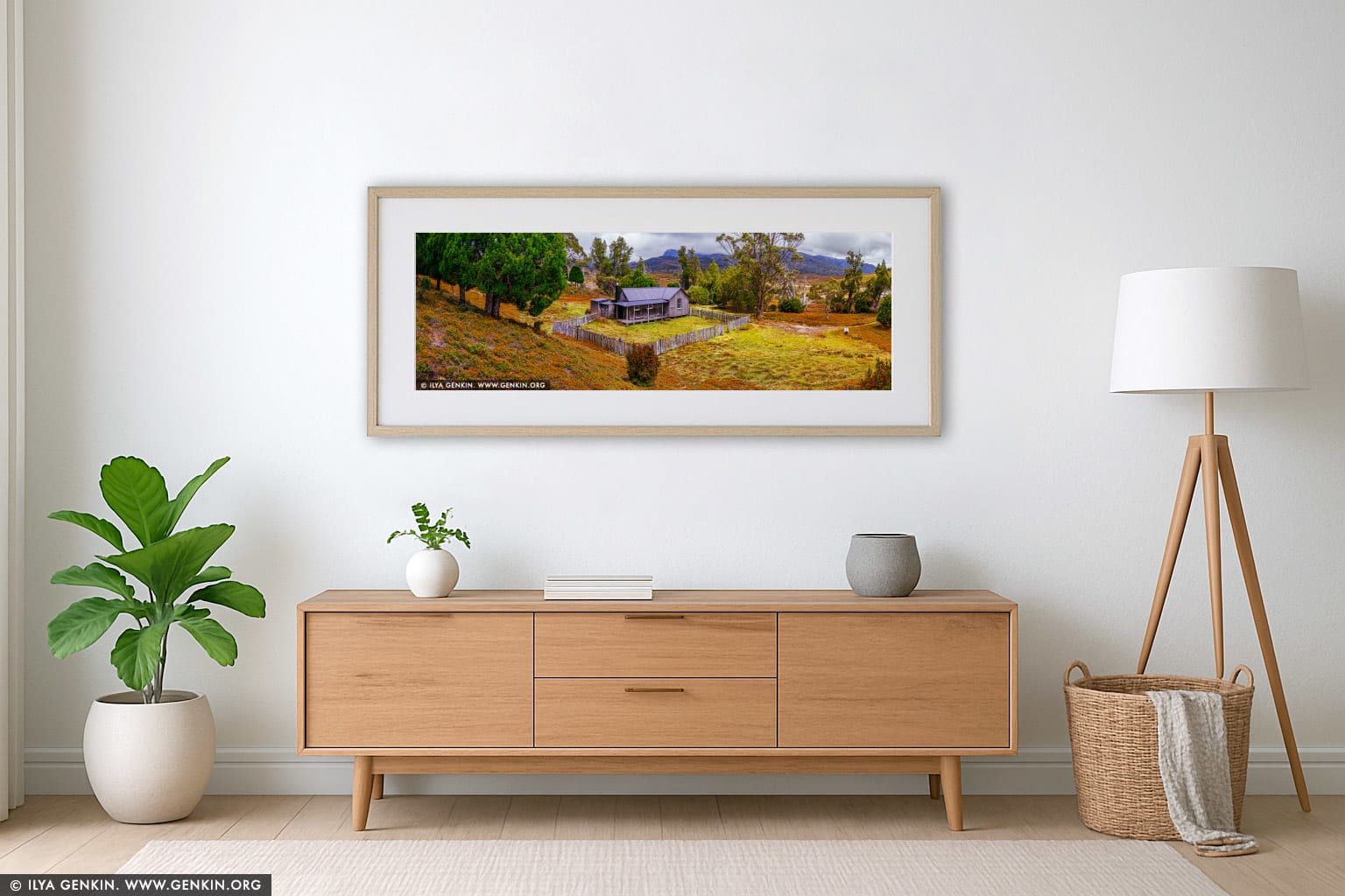 Mount Kate Hut wall art in a luxury living room interior