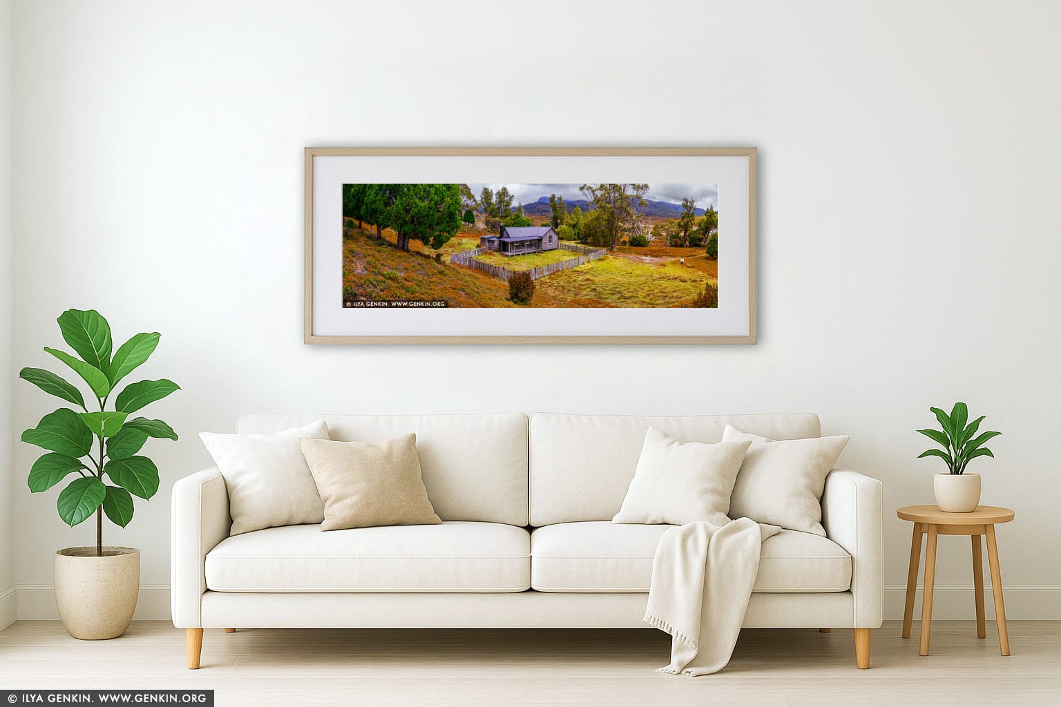 Mount Kate Hut wall art in a contemporary living room interior