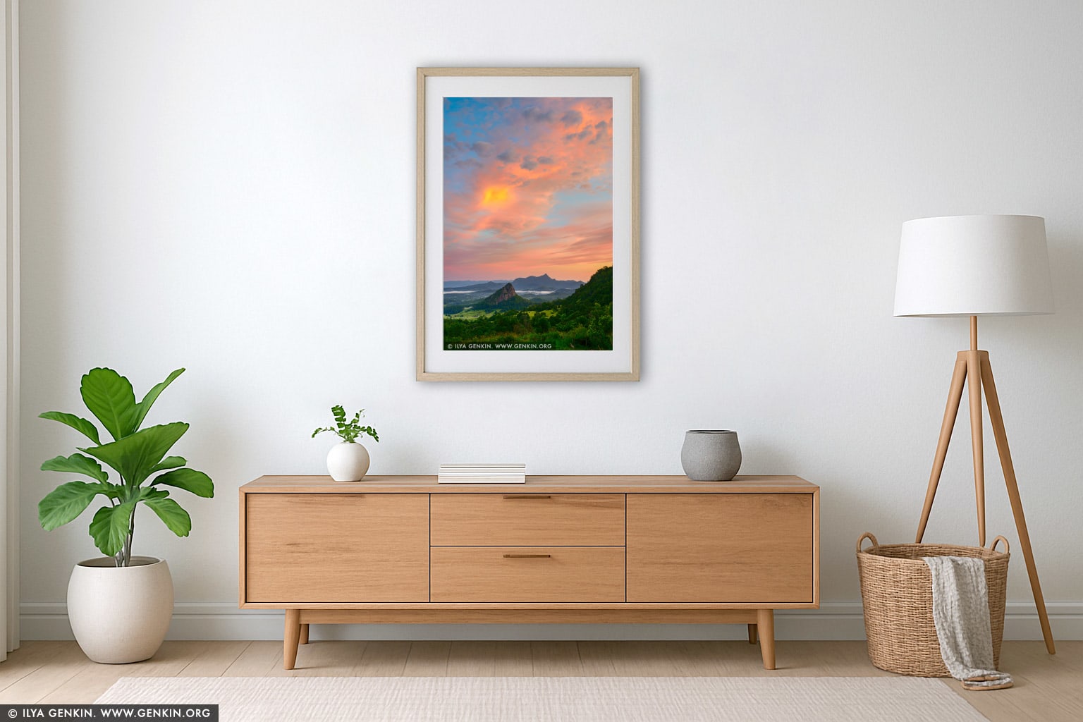 Mount Warning at Sunrise wall art in a luxury living room interior