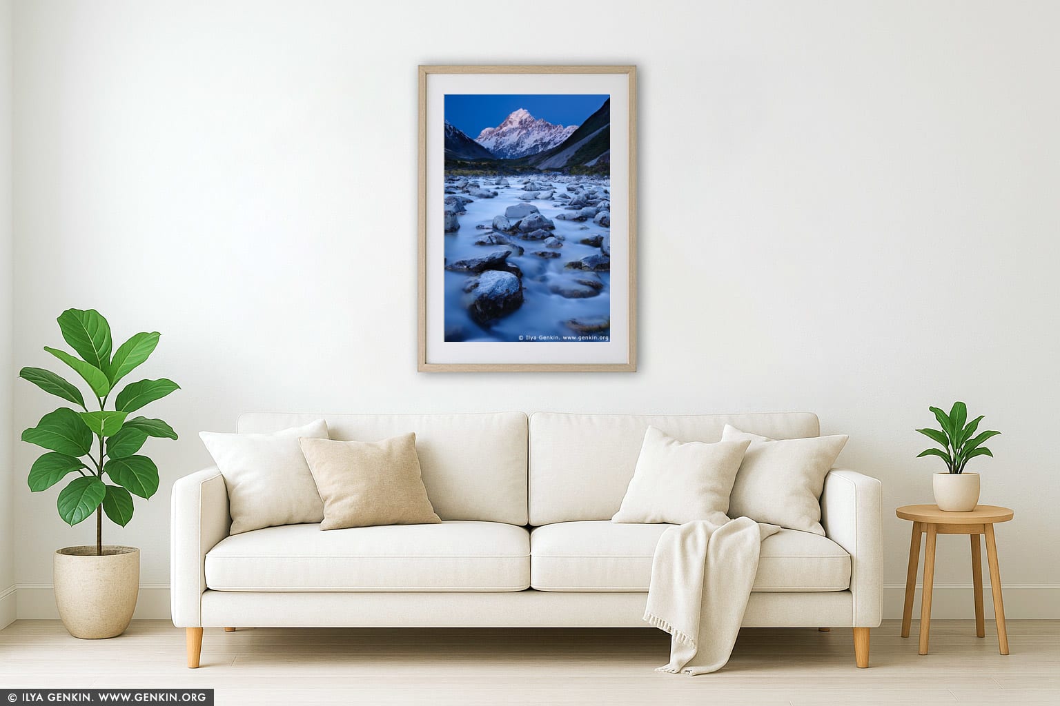 Hooker River and Aoraki/Mount Cook after Sunset wall art in a luxury living room interior