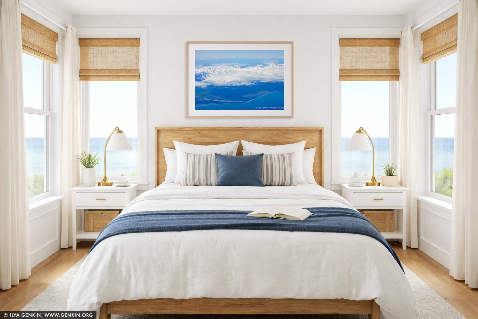 Aerial View of the Aoraki/Mount Cook and Southern Alps wall art in a bedroom interior