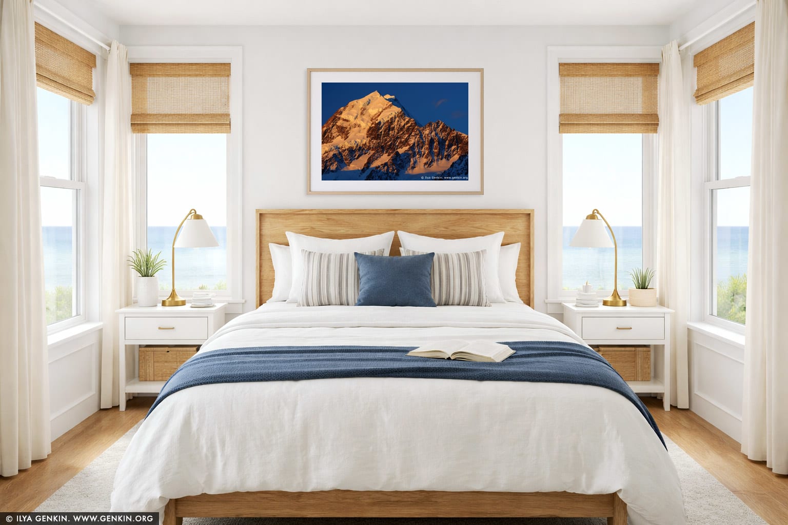 Last Light at Aoraki/Mount Cook wall art in a bedroom interior