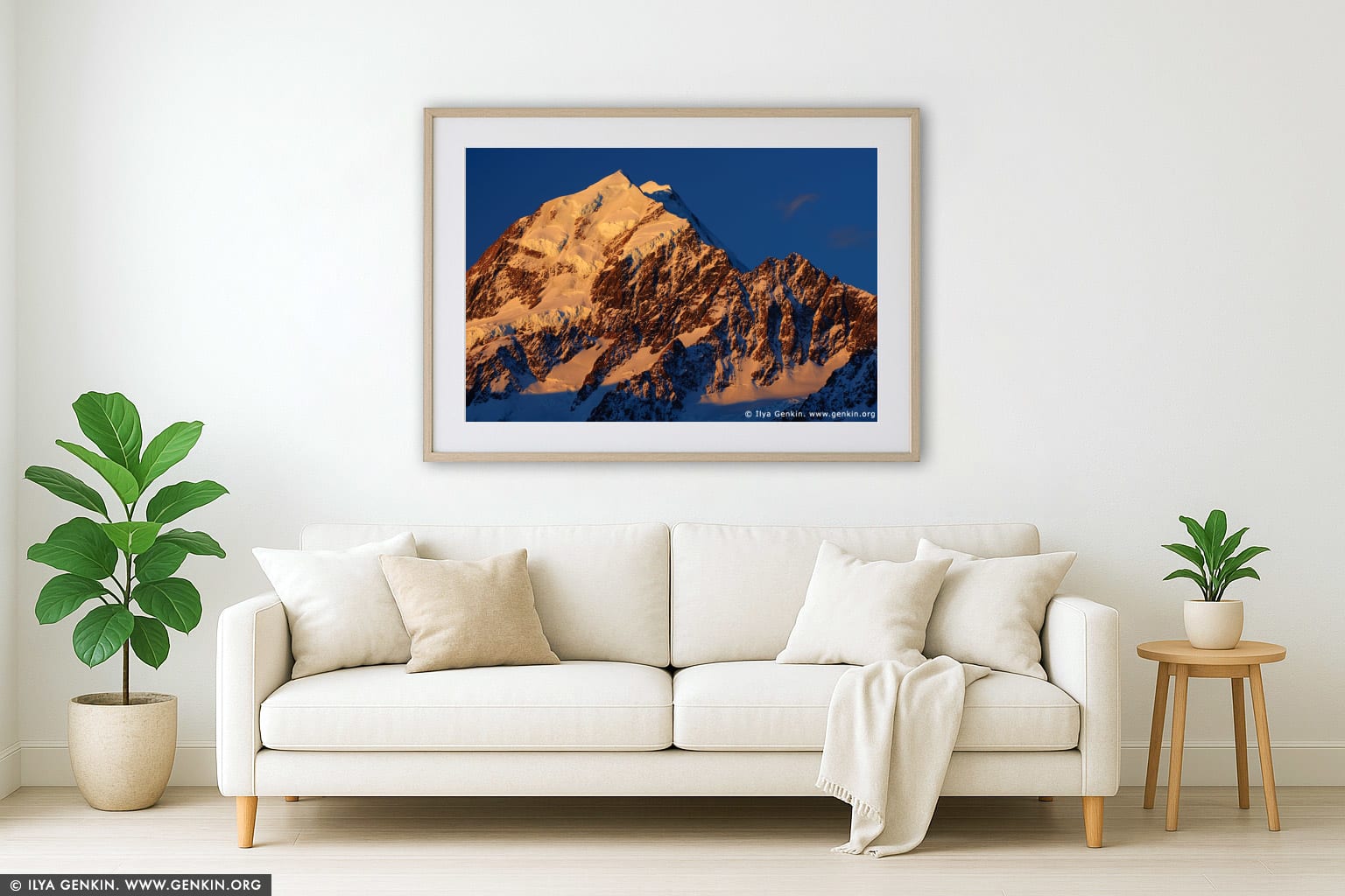 Last Light at Aoraki/Mount Cook wall art in a modern living room interior