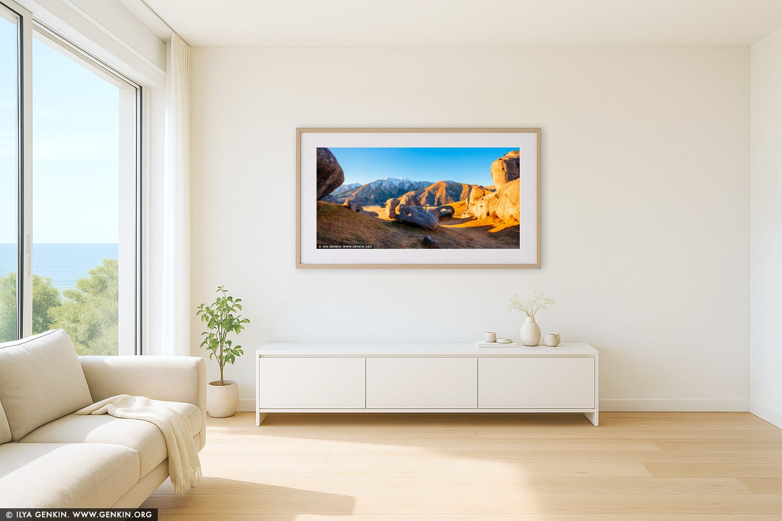 Castle Hill Panorama in the Morning wall art in a luxury living room interior