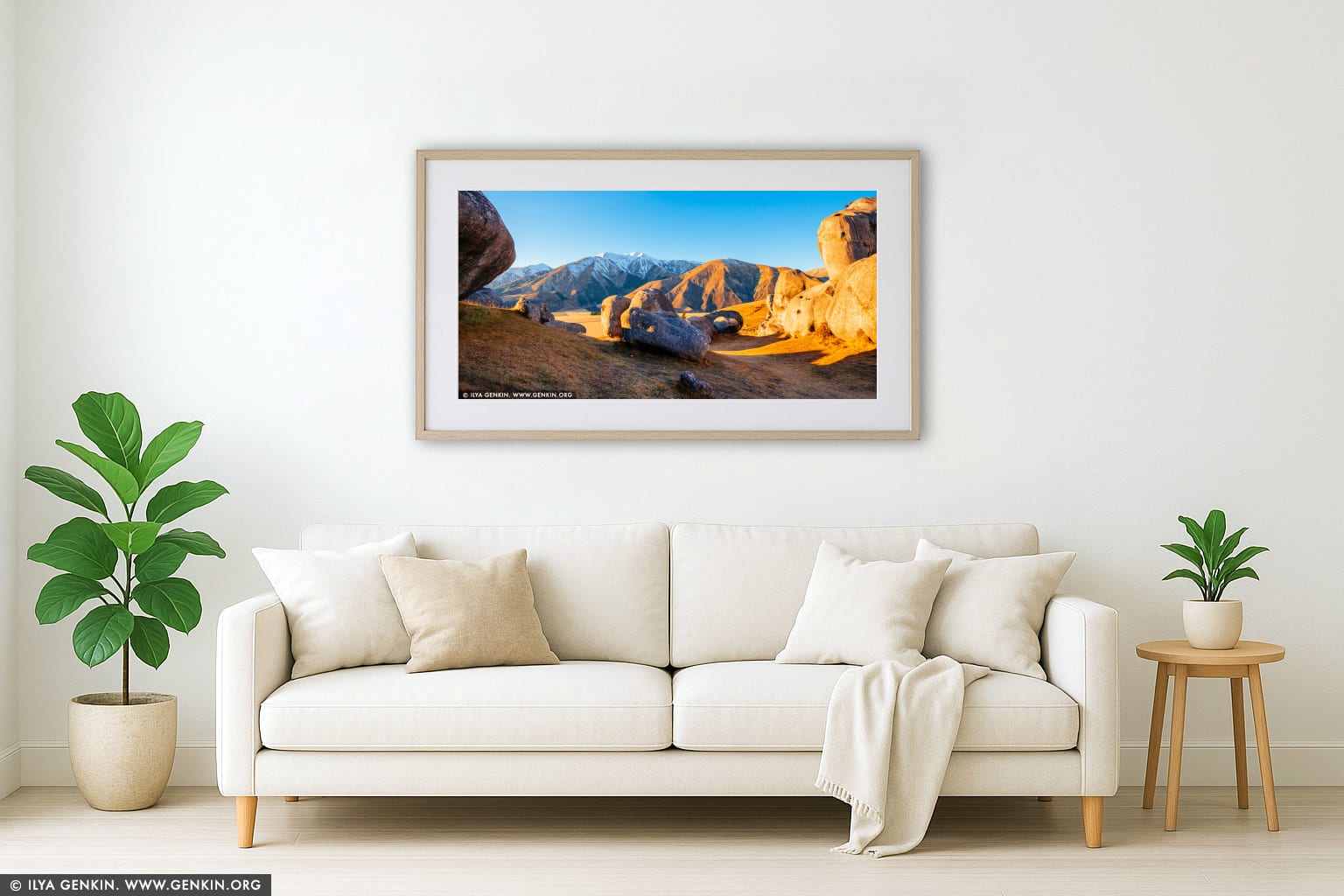 Castle Hill Panorama in the Morning wall art in a minimalist living room interior