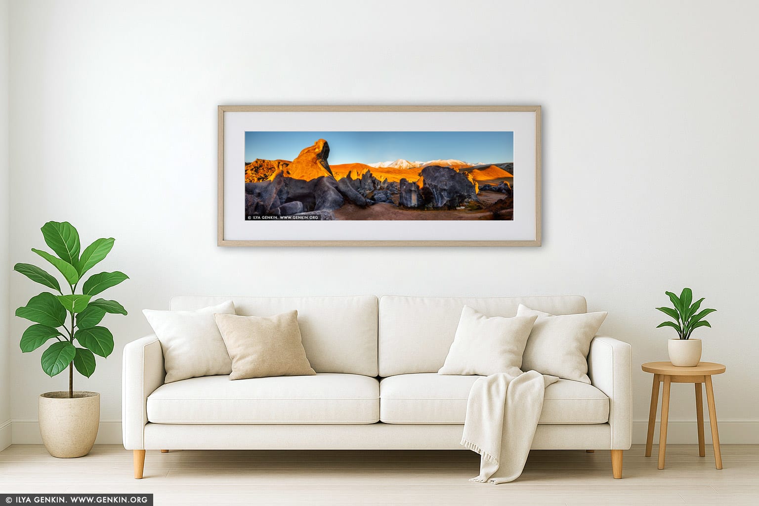 Castle Hill Panorama at Sunrise wall art in a modern living room interior