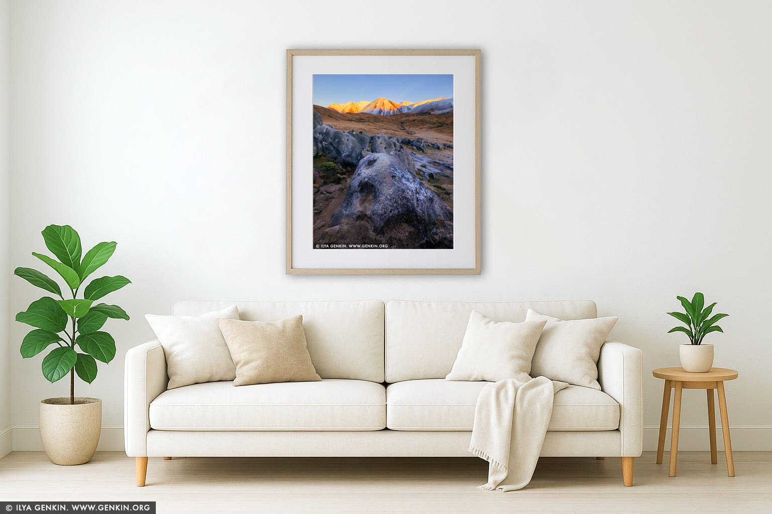 First Sun at Castle Hill wall art in a contemporary living room interior