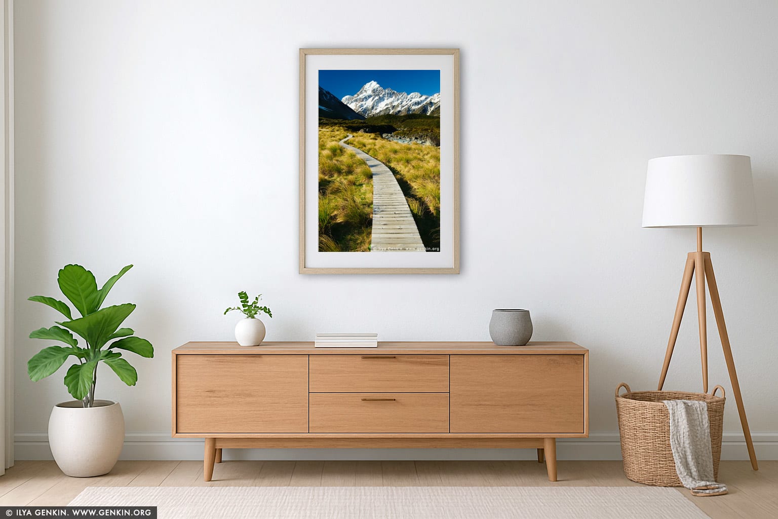Walking Path to Hooker Lake and Aoraki/Mount Cook wall art in a luxury living room interior