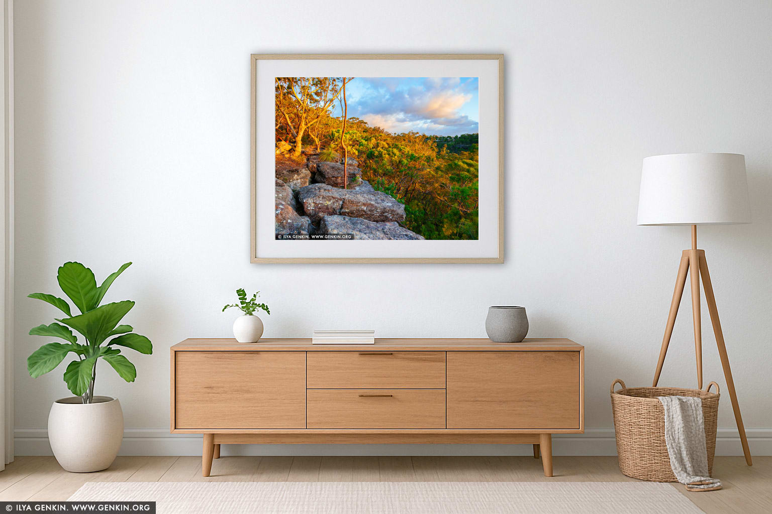 Sunset at Currawong Lookout wall art in a luxury living room interior