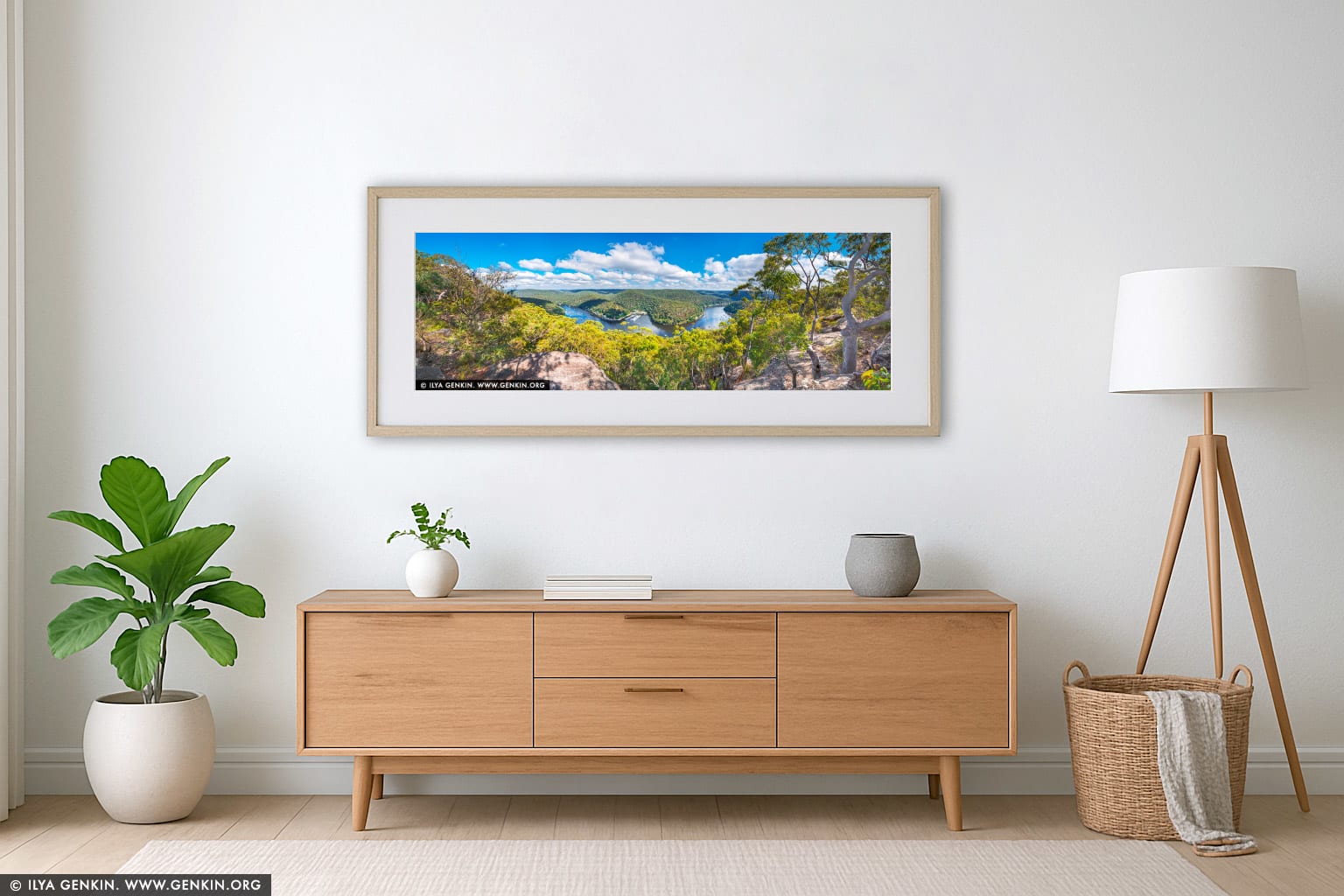 Berowra Waters Lookout wall art in a minimalist living room interior