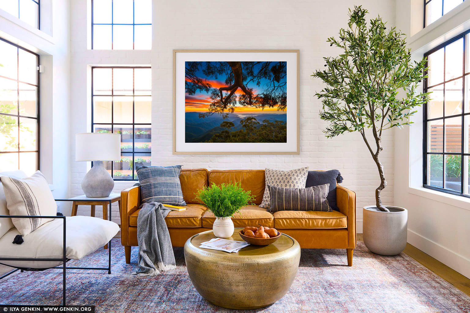 Sunrise at Point Lookout wall art in a contemporary living room interior