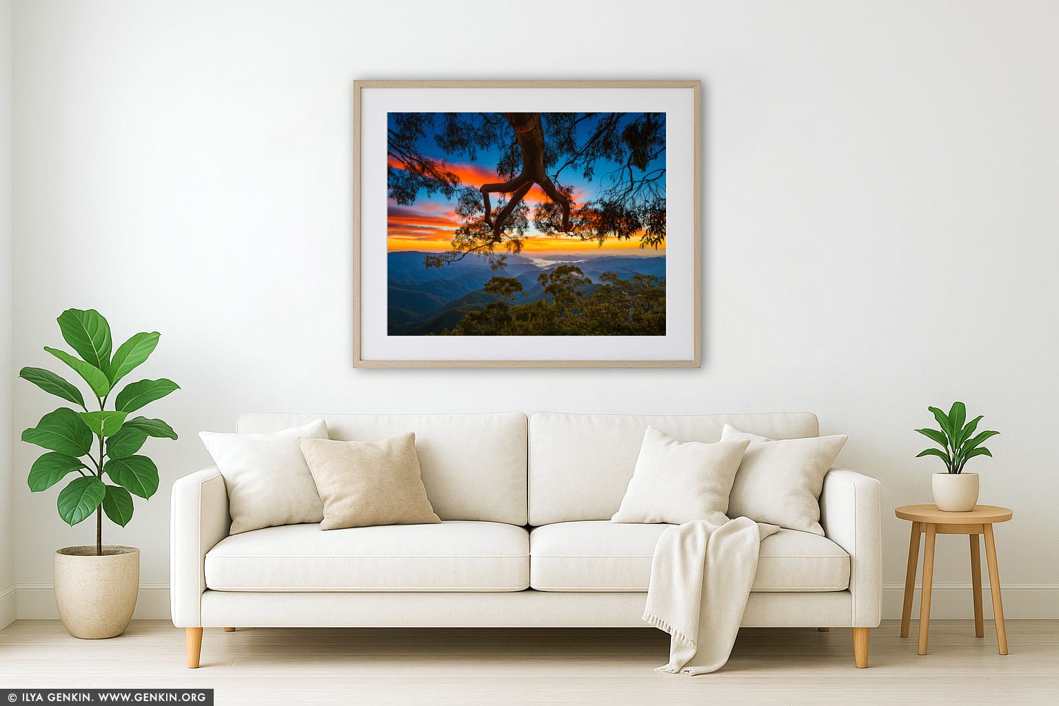 Sunrise at Point Lookout wall art in a modern living room interior