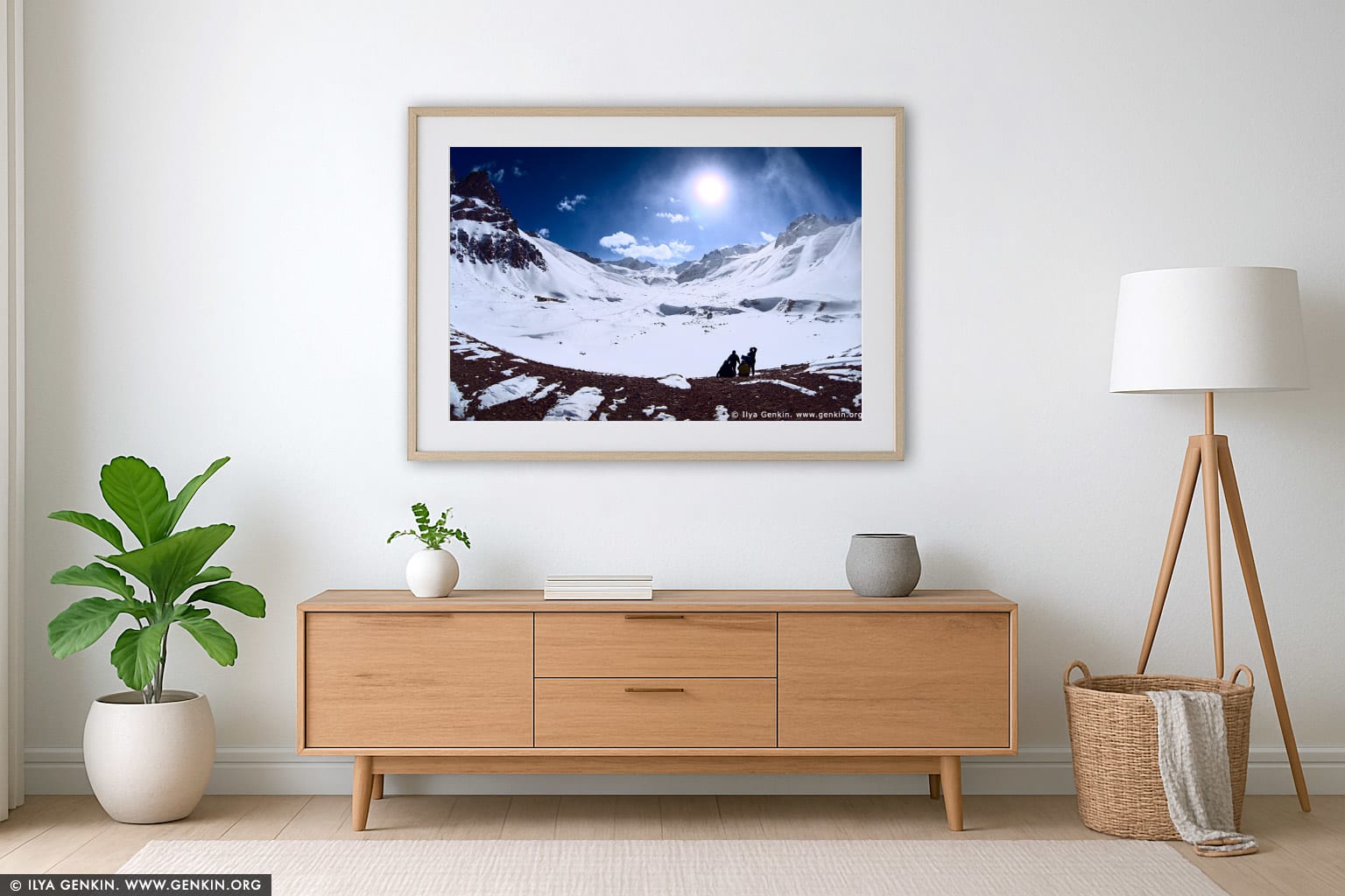 Northern Tien-Shan wall art in a minimalist living room interior