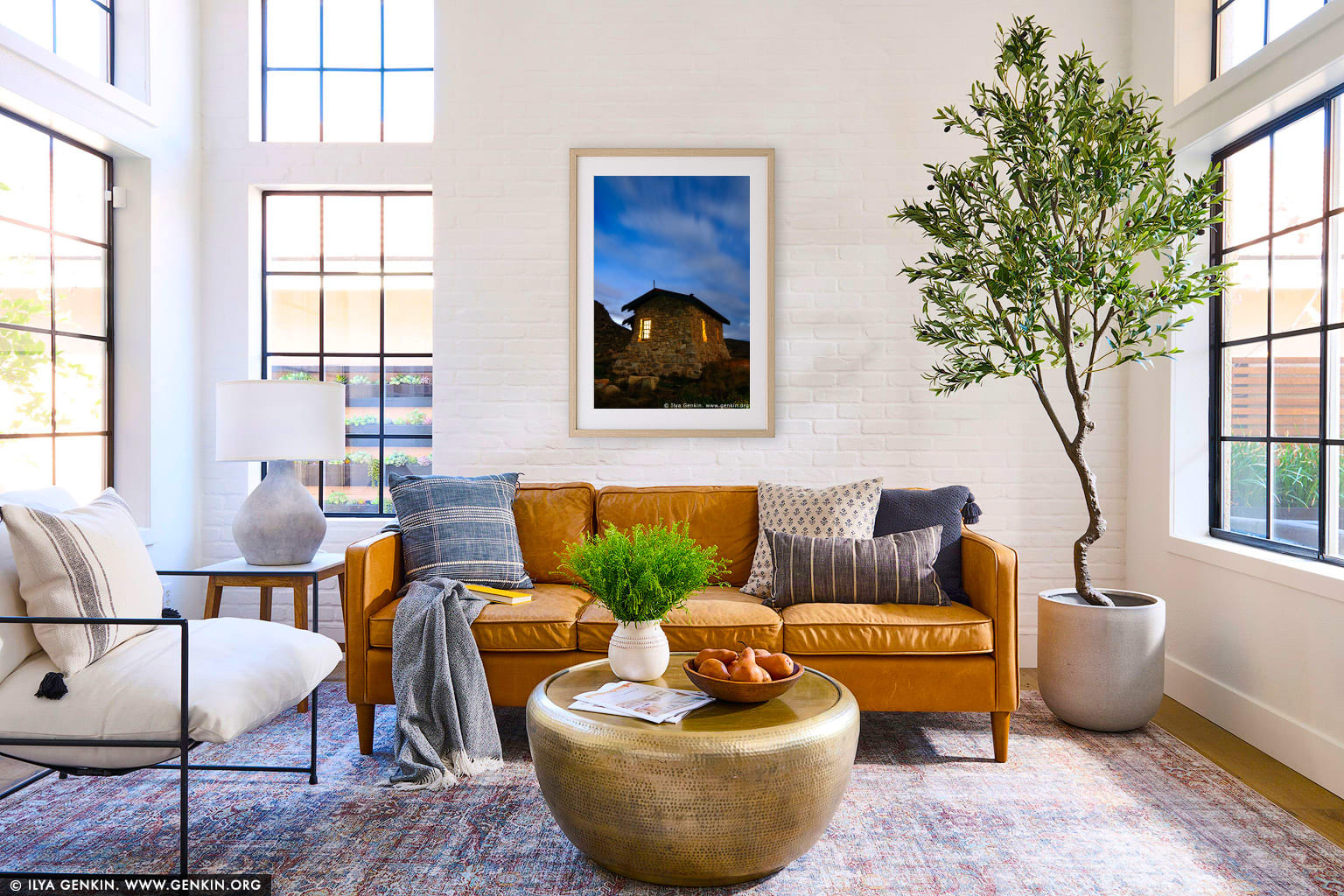 Seaman's Hut at Night wall art in a contemporary living room interior