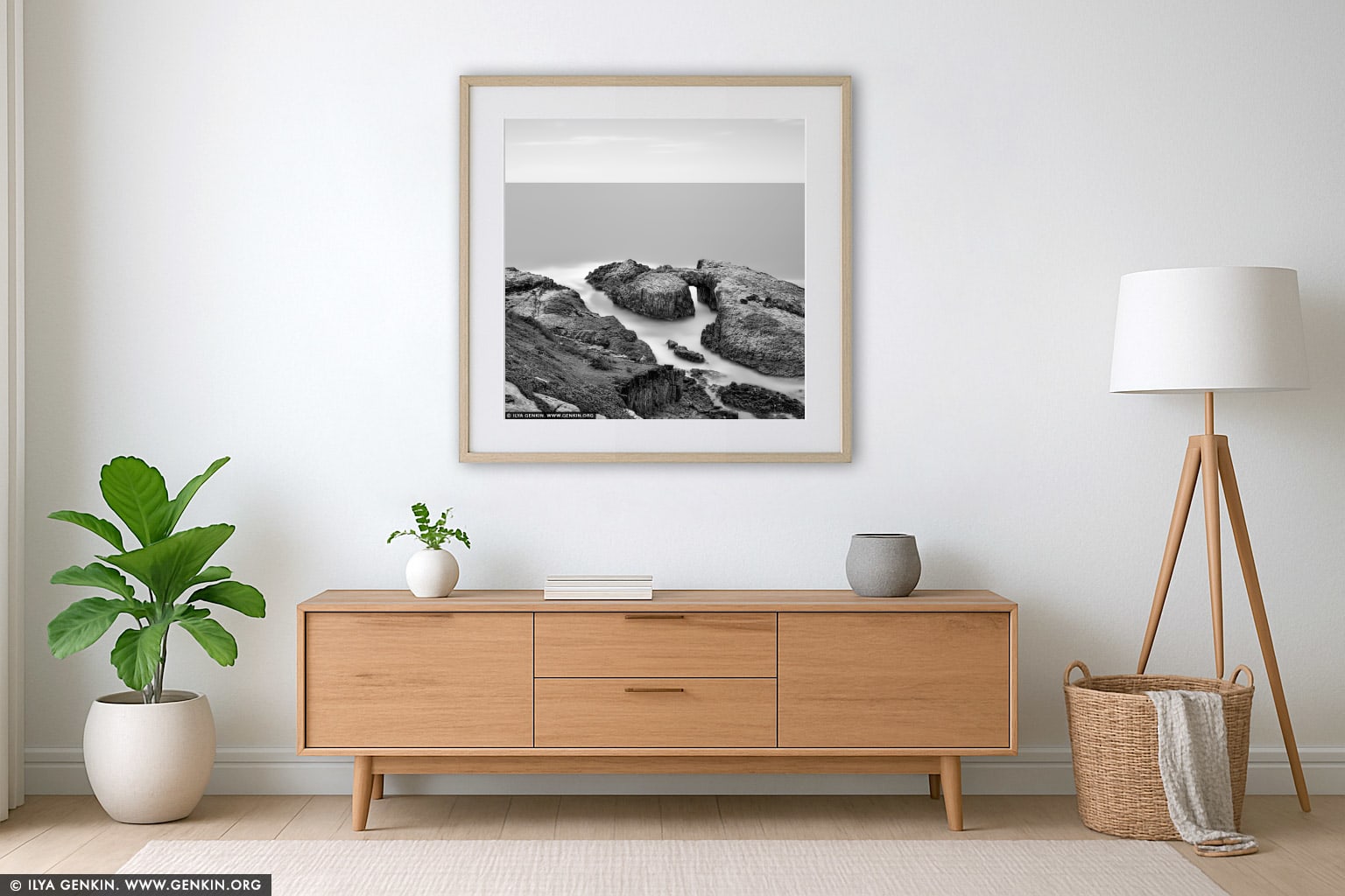 The Arch at Indian Head wall art in a minimalist living room interior