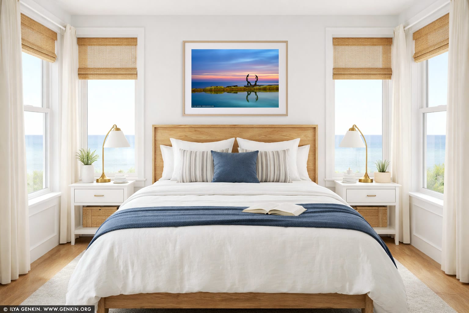 Manly's Fairy Bower (Cabbage Tree Bay) pool with sculpture at Sunrise wall art in a bedroom interior