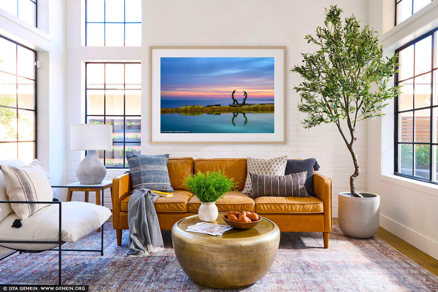Manly's Fairy Bower (Cabbage Tree Bay) pool with sculpture at Sunrise wall art in a minimalist living room interior