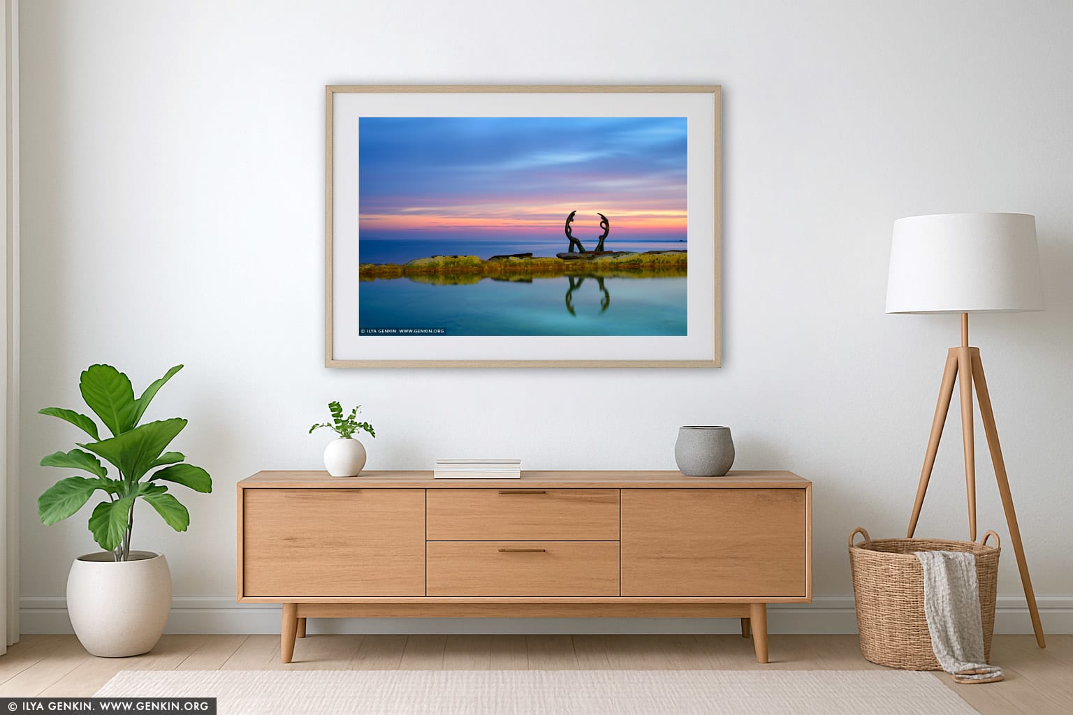 Manly's Fairy Bower (Cabbage Tree Bay) pool with sculpture at Sunrise wall art in a luxury living room interior