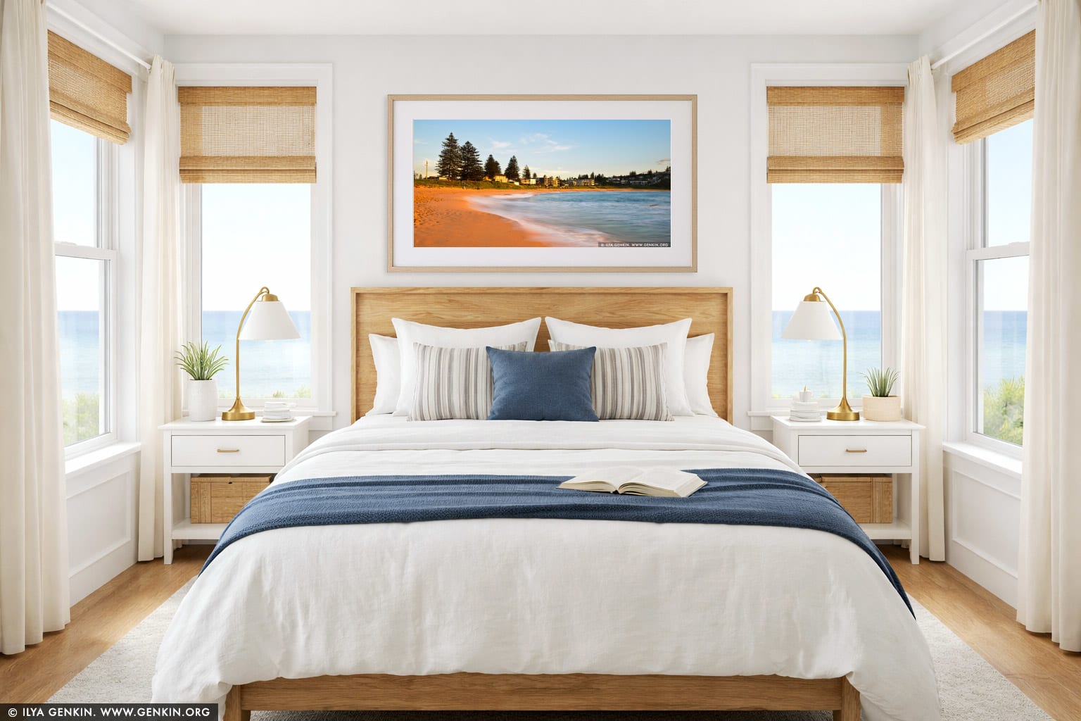 Mona Vale Beach at Sunrise wall art in a bedroom interior