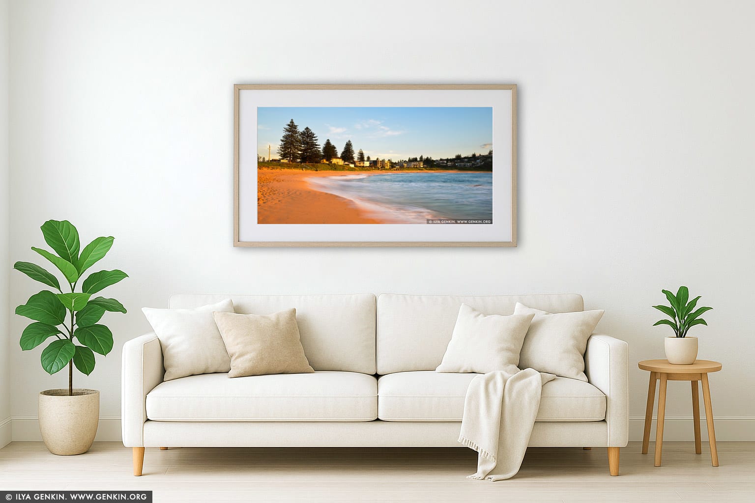 Mona Vale Beach at Sunrise wall art in a contemporary living room interior