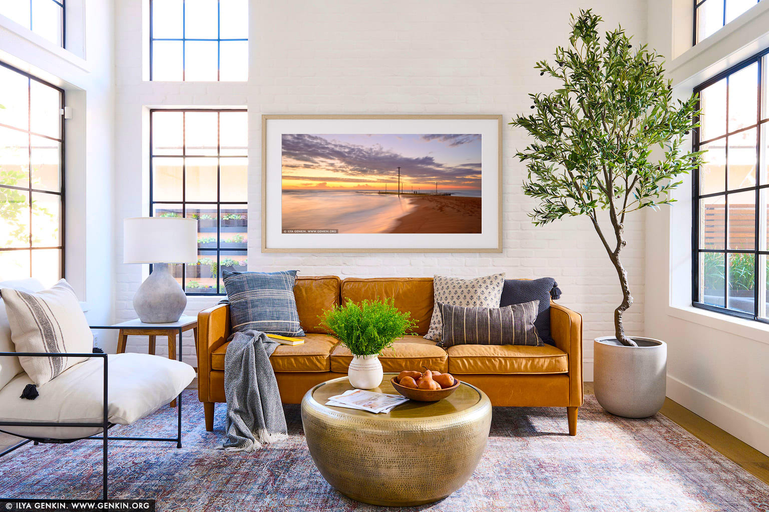 Mona Vale Beach Tidal Pool at Sunrise wall art in a luxury living room interior