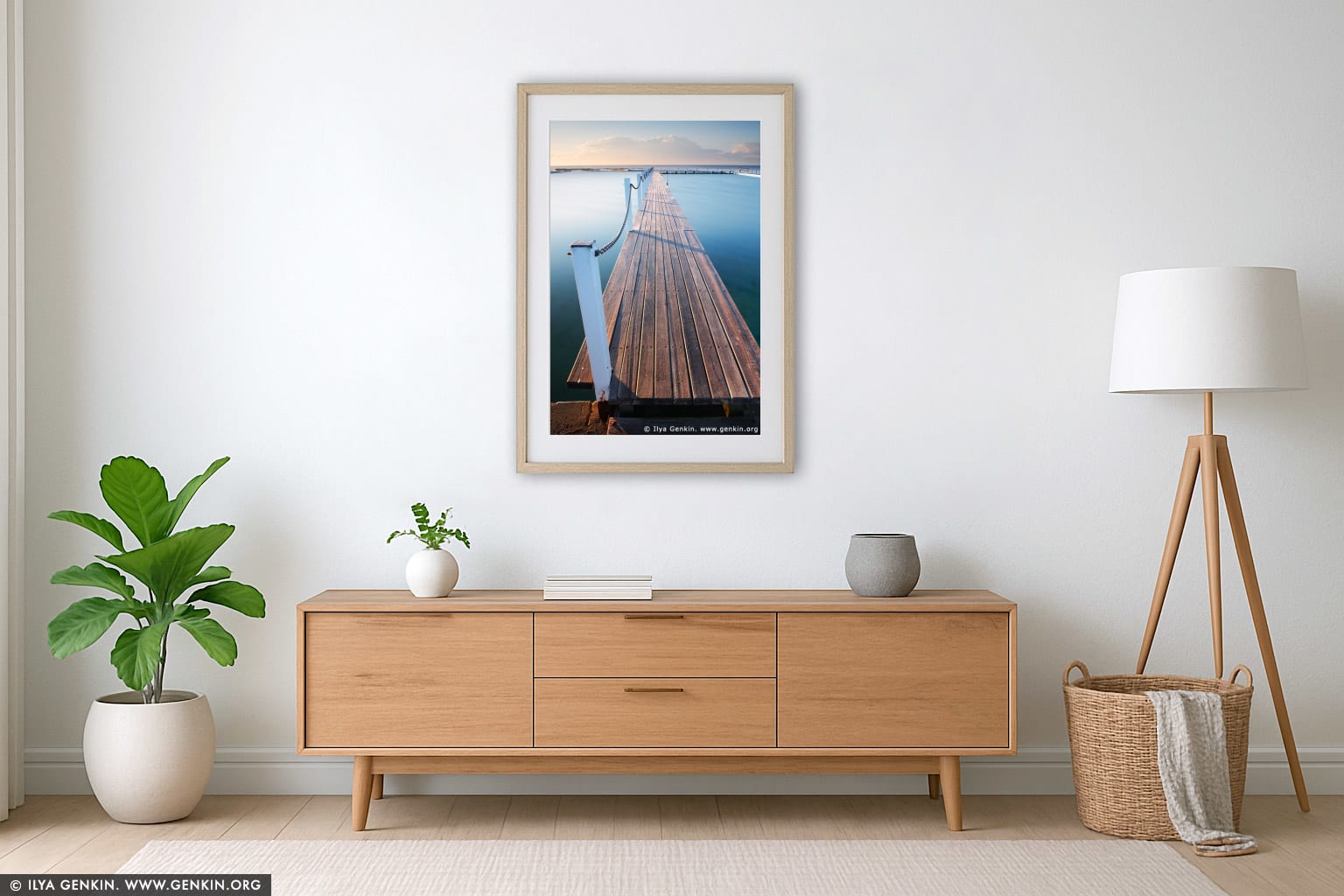 Narrabeen Tidal Pool at Sunrise wall art in a minimalist living room interior