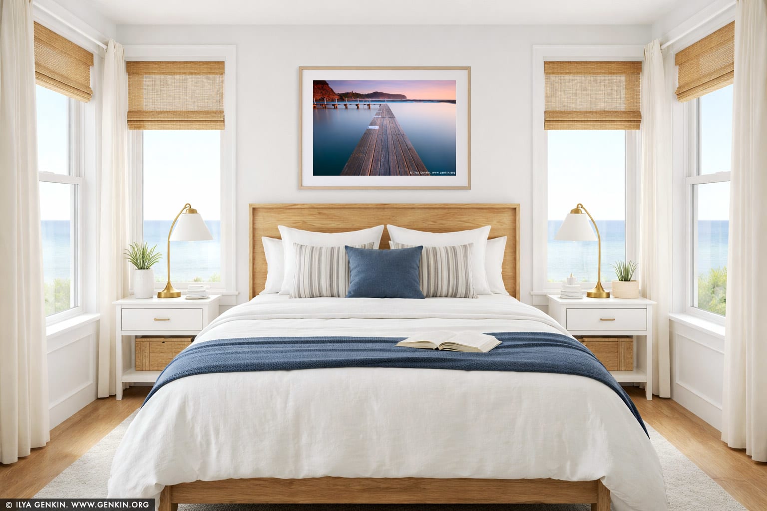 Early Morning at Narrabeen Tidal Pool wall art in a bedroom interior