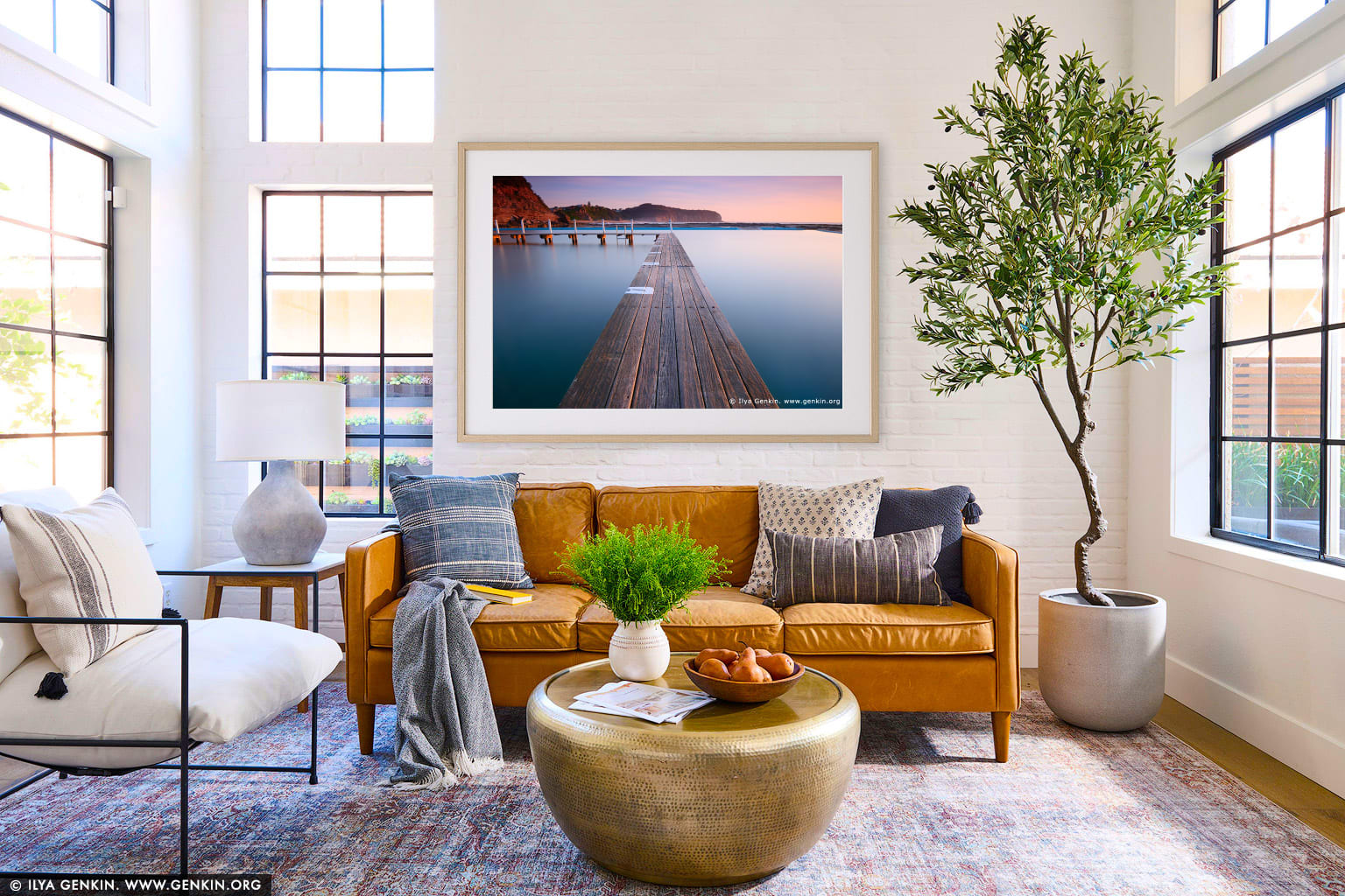 Early Morning at Narrabeen Tidal Pool wall art in a minimalist living room interior