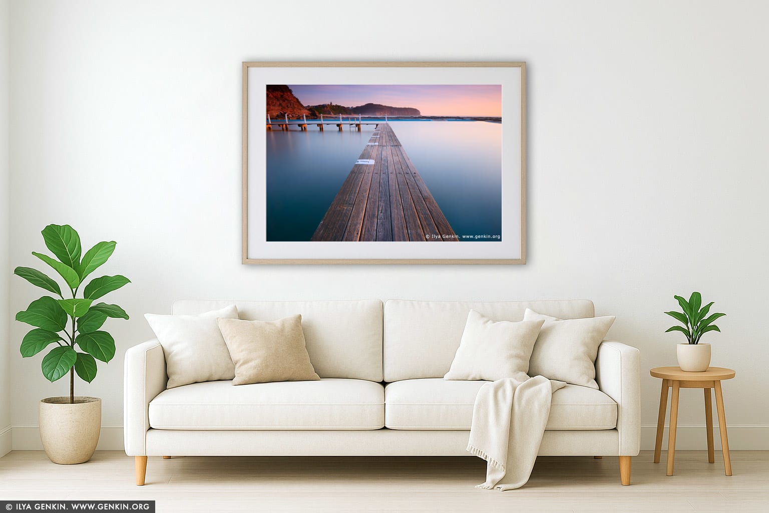 Early Morning at Narrabeen Tidal Pool wall art in a contemporary living room interior