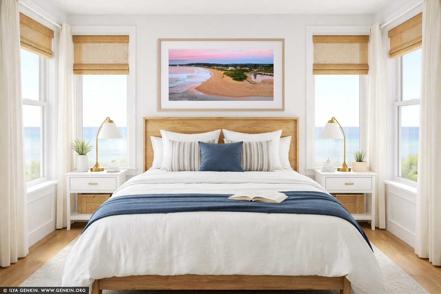 Narrabeen Beach at Dawn wall art in a bedroom interior