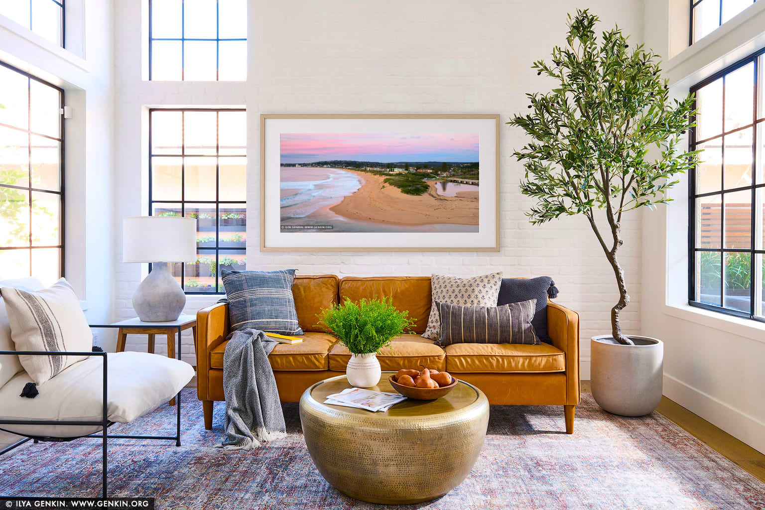 Narrabeen Beach at Dawn wall art in a luxury living room interior