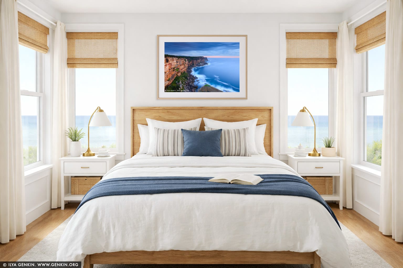 North Head at Dawn wall art in a bedroom interior